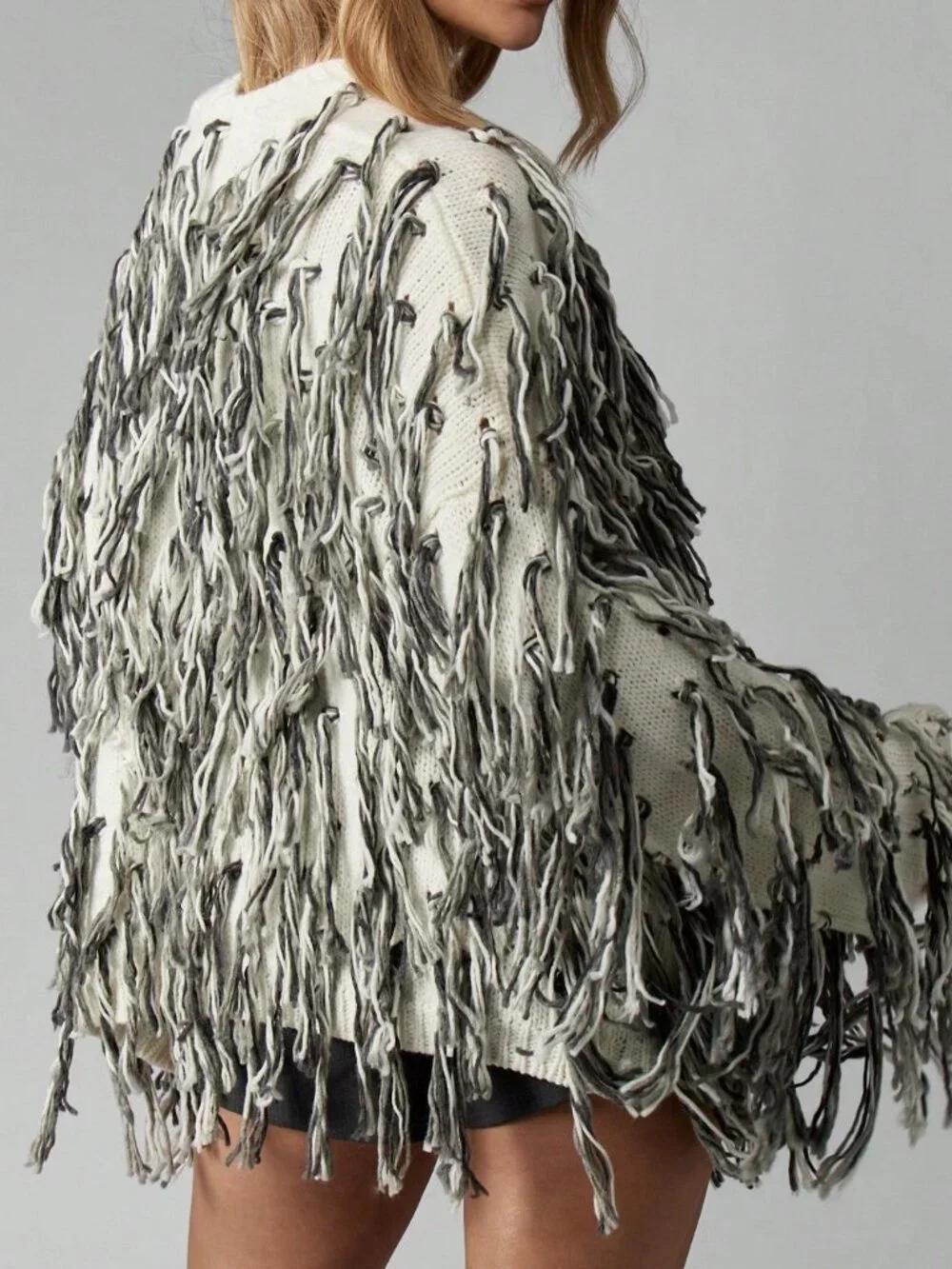 Multicolor Casual Women's Open Front Long Sleeve Fuzzy Cozy Fringe Knit Cardigan